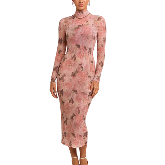 FLORAL BODYCON MAXI DRESS PINK