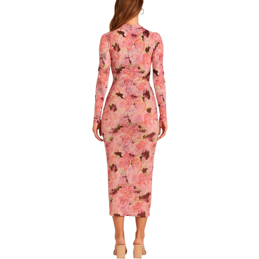 FLORAL BODYCON MAXI DRESS PINK