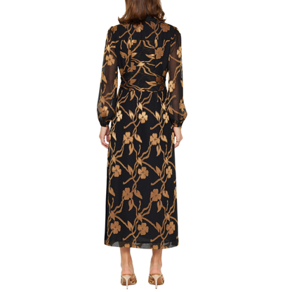 LONG SLEEVE BUTTON DOWN DRESS BLACK/GOLD