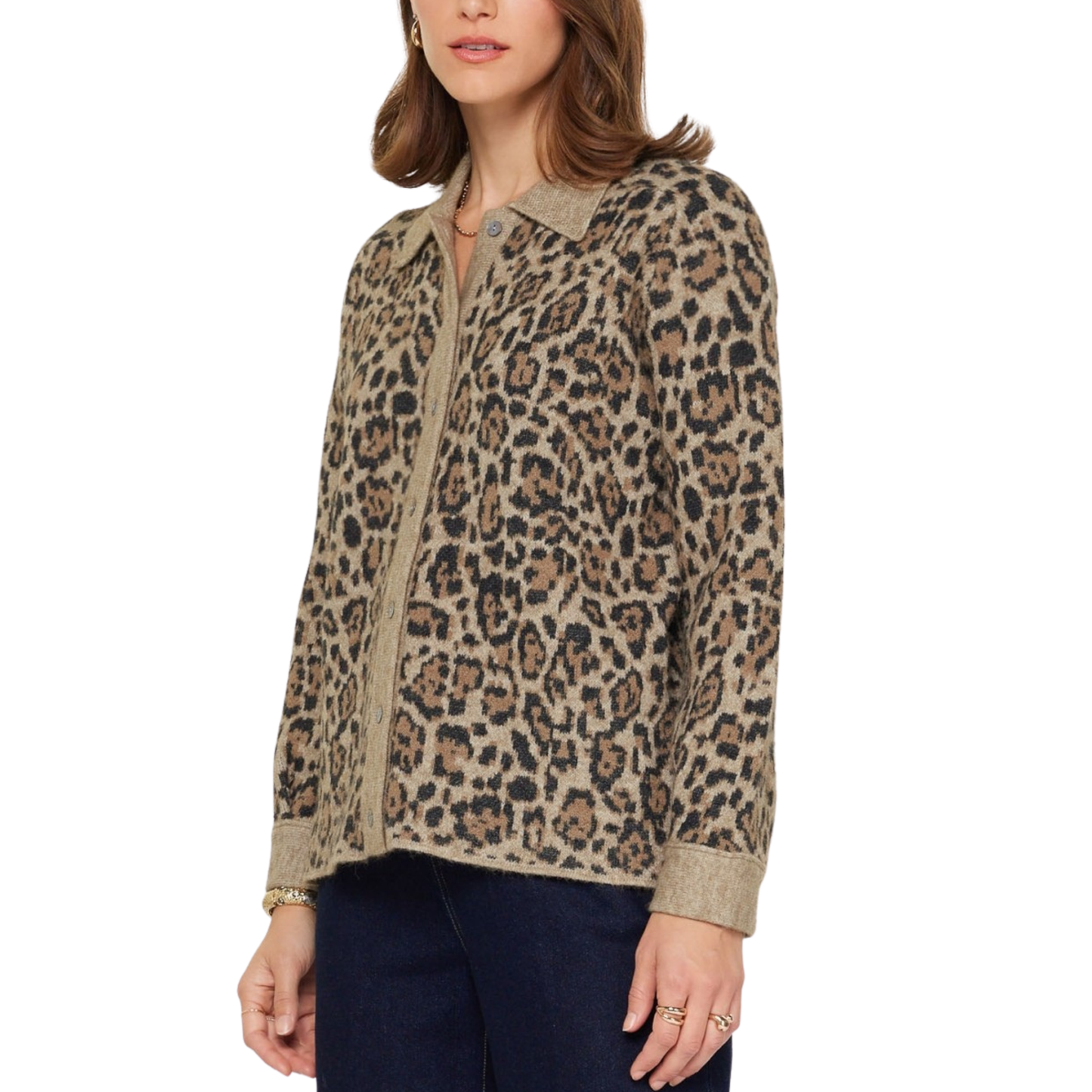 LONG SLEEVE BUTTON UP SHACKET LEOPARD