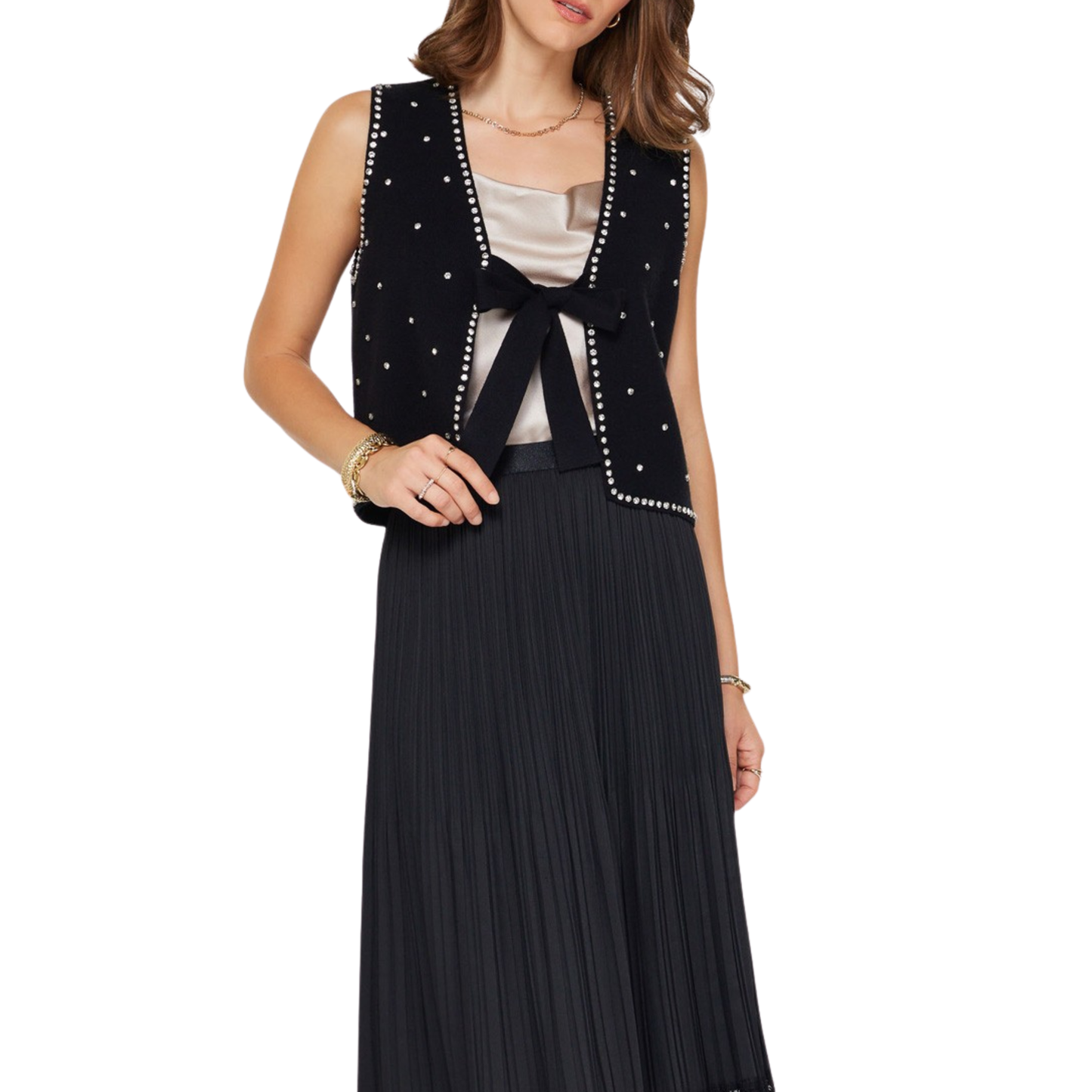 RHINESTONE SWEATER VEST BLACK