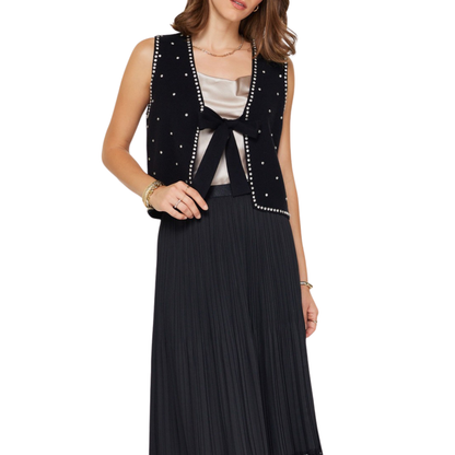 RHINESTONE SWEATER VEST BLACK