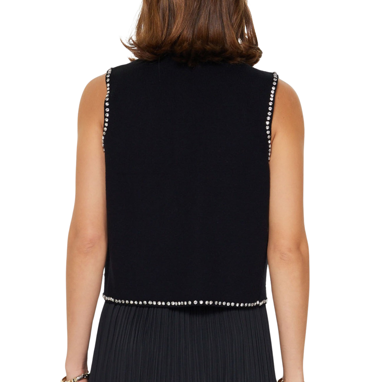 RHINESTONE SWEATER VEST BLACK
