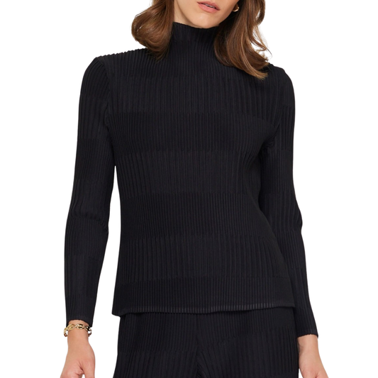 MOCK NECK PLEATED TOP BLACK