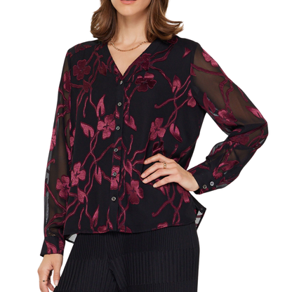 FLORAL JACQUARD TOP WINE