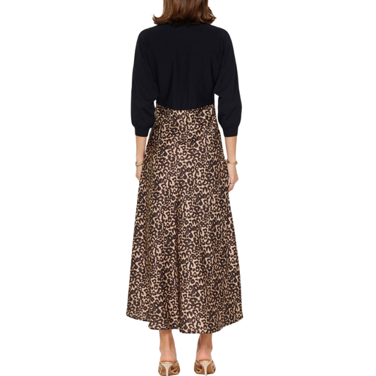 MIXED MEDIA SWEATER DRESS BLACK/LEOPARD