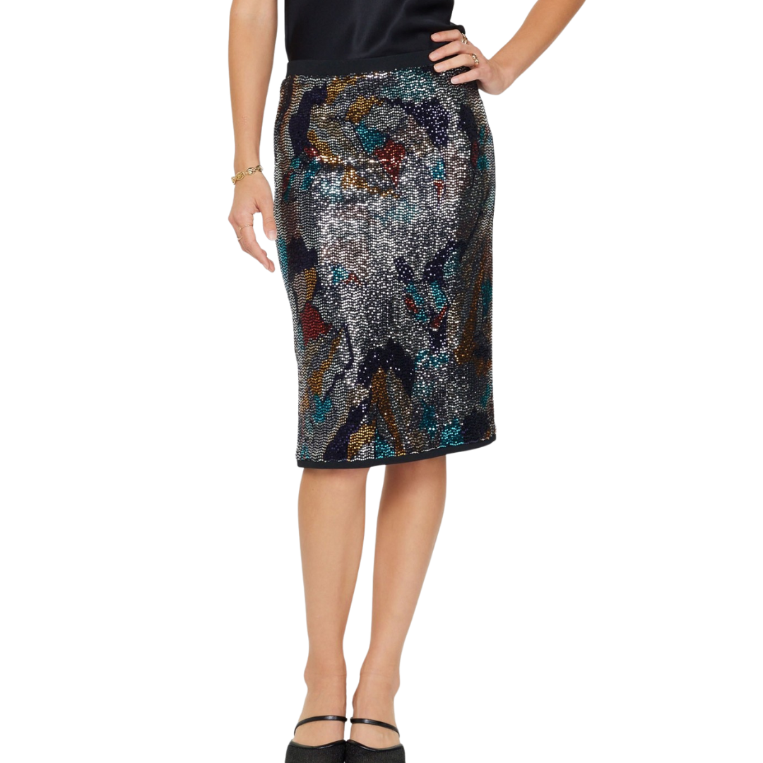 RIBBED HEM METALLIC SKIRT