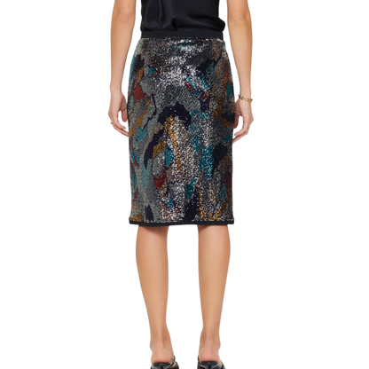 RIBBED HEM METALLIC SKIRT