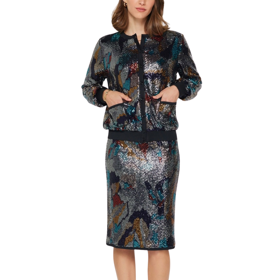 RIBBED HEM METALLIC SKIRT