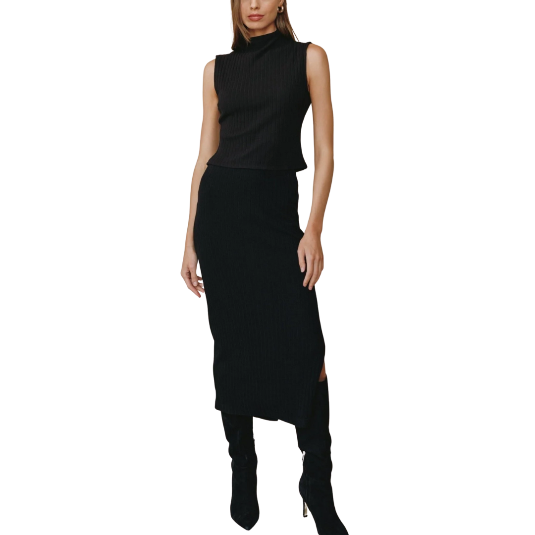 SLEEVELESS MOCK NECK TOP BLACK
