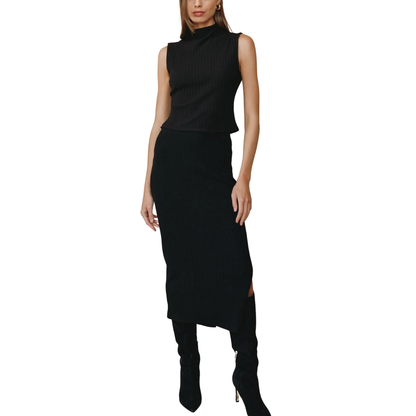 SLEEVELESS MOCK NECK TOP BLACK