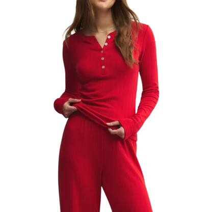 LONG SLEEVE HOLLY POINTELLE TOP FESTIVE RED