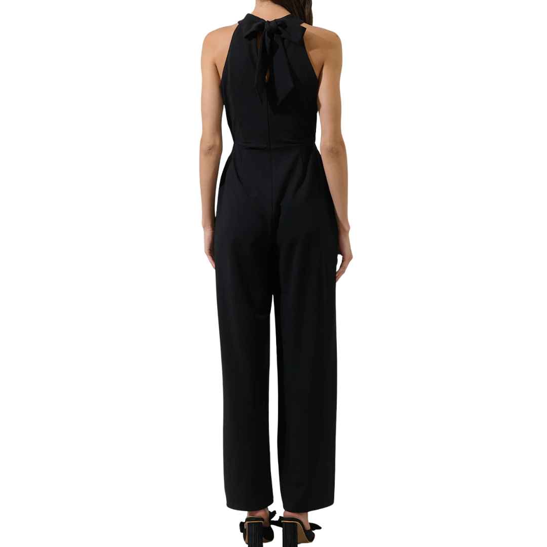 GLOW BOW HALTER JUMPSUIT BLACK