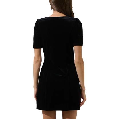 JACKSON VELVET BUTTON MINI DRESS BLACK