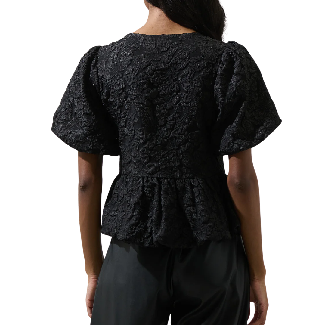 ARIELLE GLOW BOW JACQUARD TOP BLACK