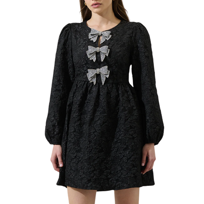 ARIELLE GLOW BOW JACQUARD DRESS BLACK