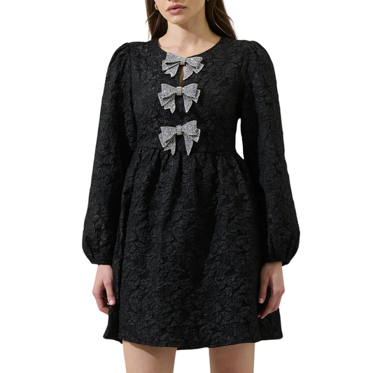 ARIELLE GLOW BOW JACQUARD DRESS BLACK