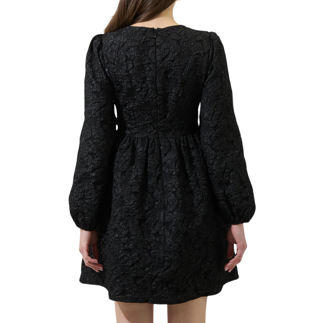 ARIELLE GLOW BOW JACQUARD DRESS BLACK