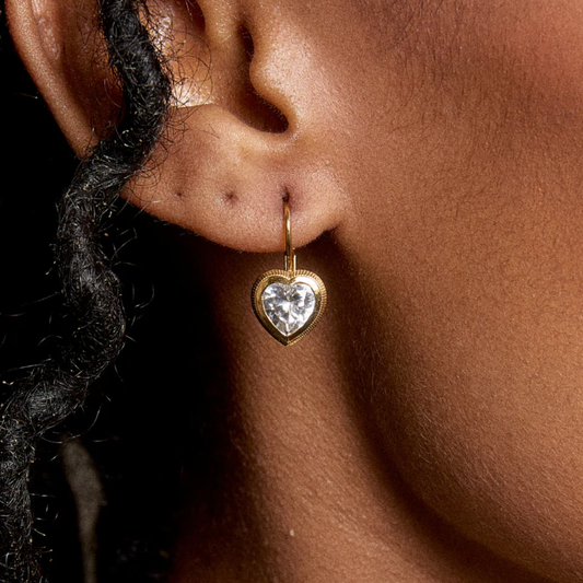 BEZEL HEART DROP EARRING