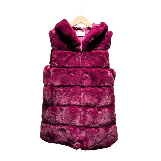 HOODED FAUX FUR VEST MAGENTA