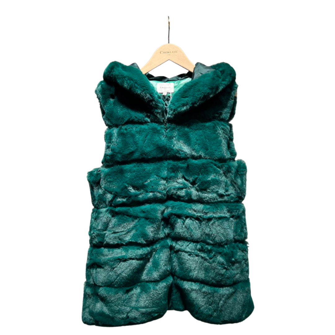 HOODED FAUX FUR VEST GREEN