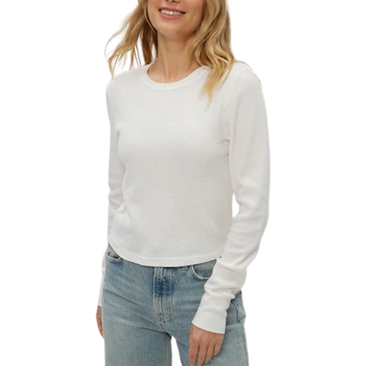 LONG SLEEVE PALMER CROP CREW TEE WHITE