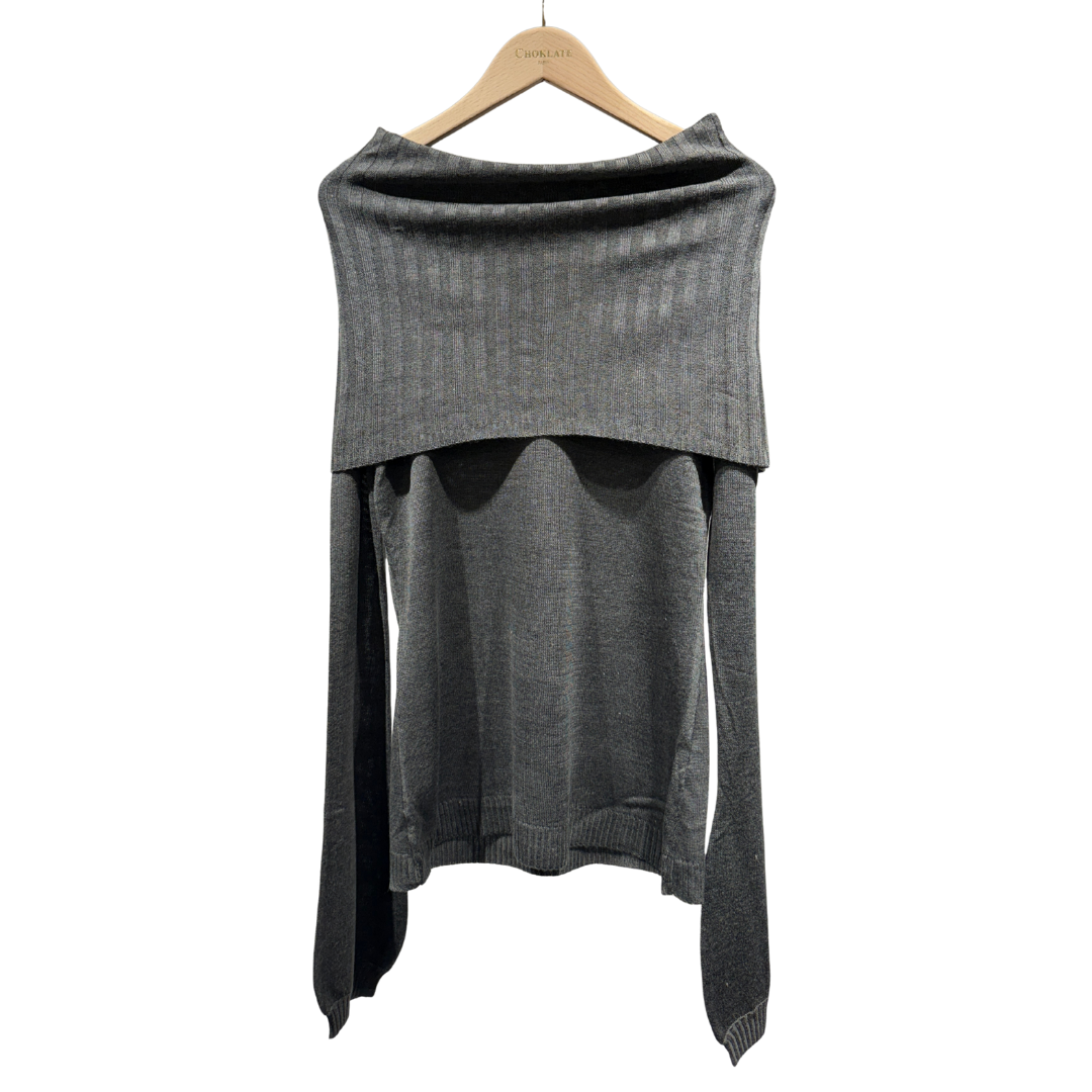 RIBBED BARDOT NECK SWEATER GRIS
