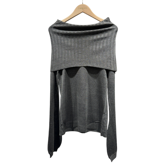 RIBBED BARDOT NECK SWEATER GRIS