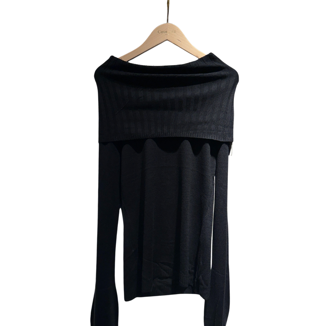 RIBBED BARDOT NECK SWEATER NOIR
