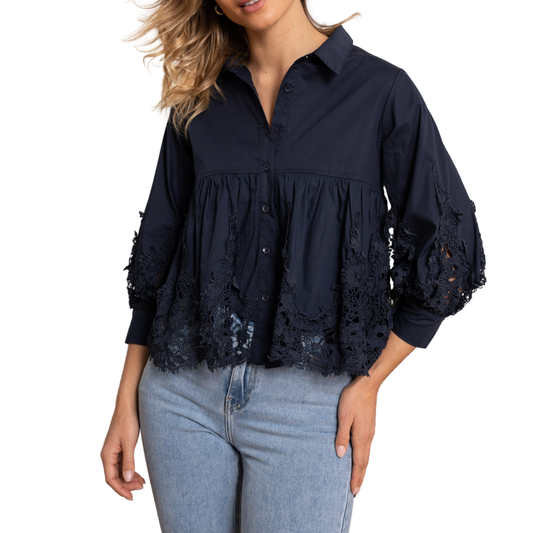 AIMIE LACE SHIRT NAVY