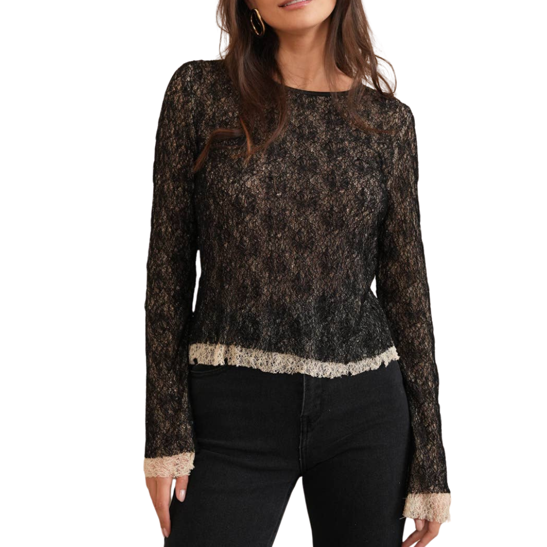 2 IN 1 TWO TONE LACE SHIRT BLACK