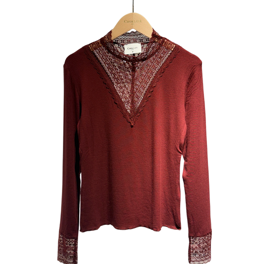 LOUNA LACE HIGH NECK TOP BORDEAUX