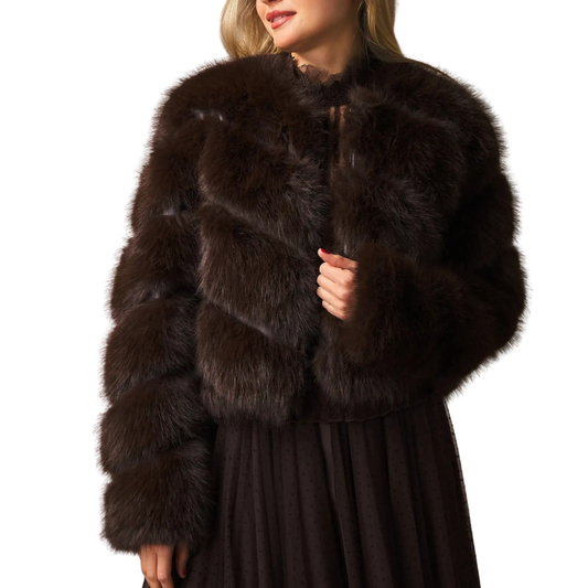 PAULA FAUX FUR SHORT JACKET CHOCOLATE BROWN