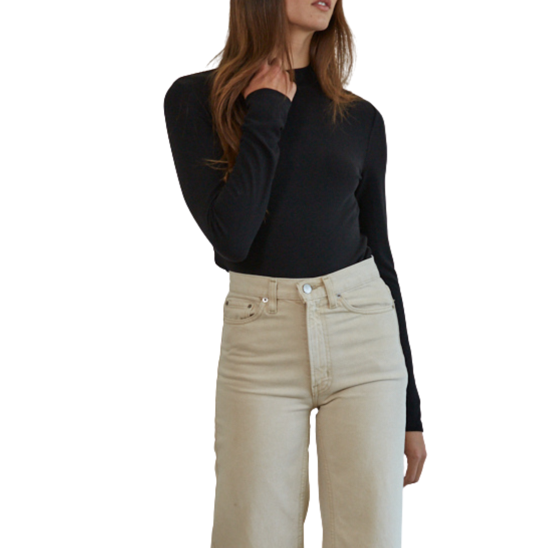 LONG SLEEVE MOCK NECK PULLOVER TOP BLACK