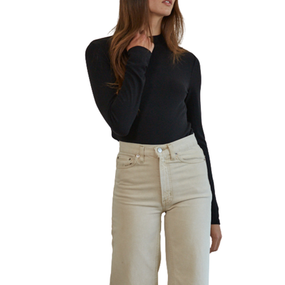 LONG SLEEVE MOCK NECK PULLOVER TOP BLACK