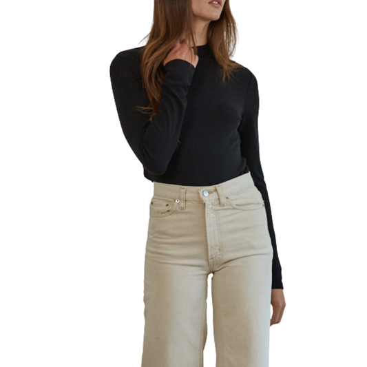 LONG SLEEVE MOCK NECK PULLOVER TOP BLACK