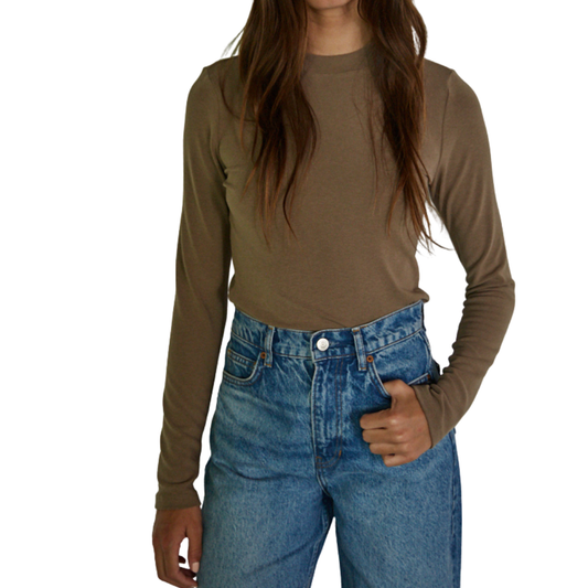 LONG SLEEVE MOCK NECK PULLOVER TOP COFFEE
