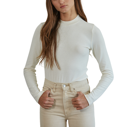 LONG SLEEVE MOCK NECK PULLOVER TOP CREAM