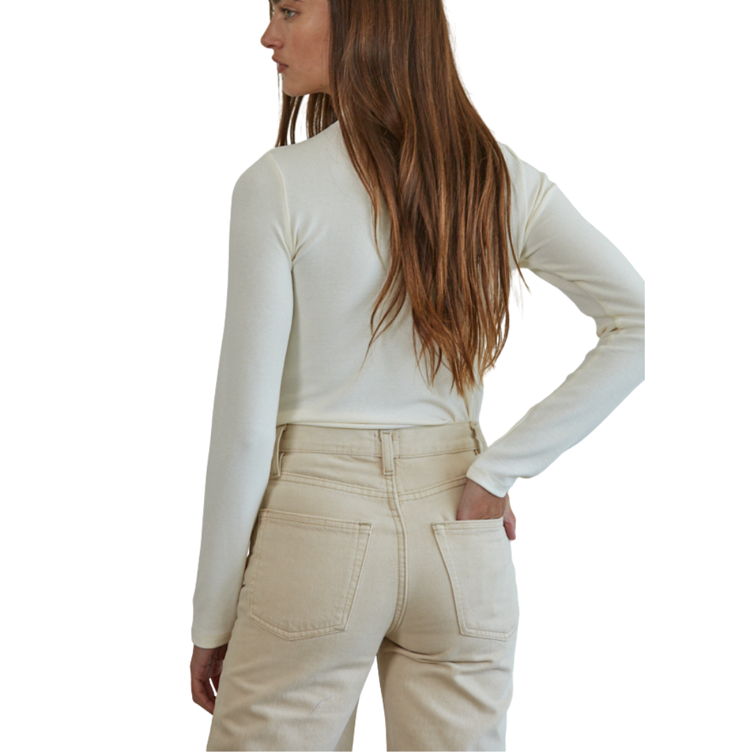 LONG SLEEVE MOCK NECK PULLOVER TOP CREAM