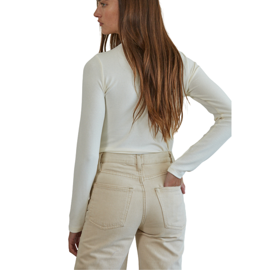 LONG SLEEVE MOCK NECK PULLOVER TOP CREAM