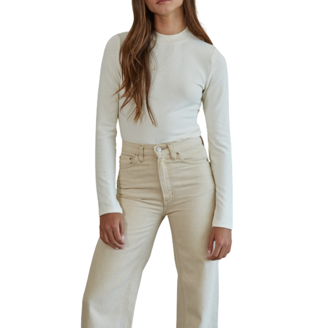 LONG SLEEVE MOCK NECK PULLOVER TOP CREAM