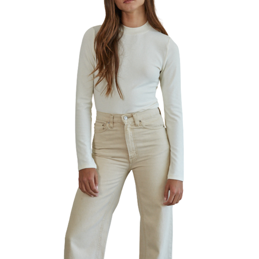 LONG SLEEVE MOCK NECK PULLOVER TOP CREAM