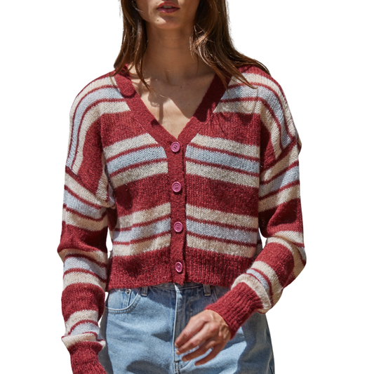 MULTI STRIPE CARDIGAN MAROON