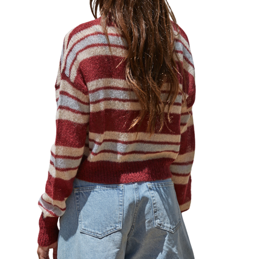 MULTI STRIPE CARDIGAN MAROON
