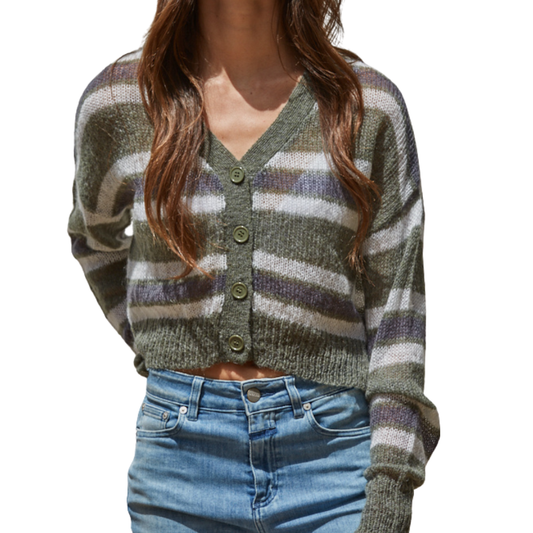 MULTI STRIPE CARDIGAN OLIVE