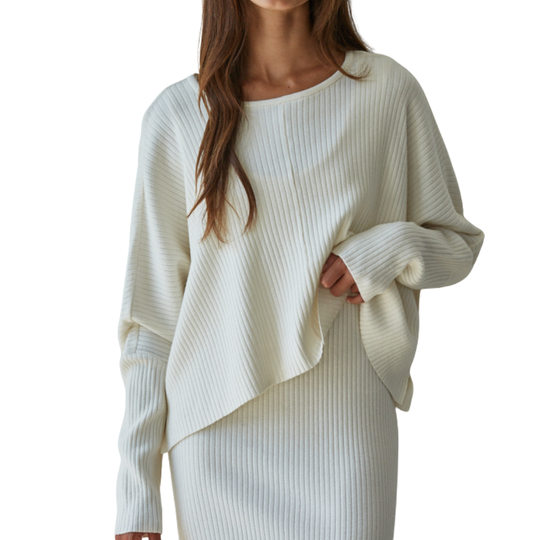 LONG SLEEVE RIBBED SWEATER CREAM