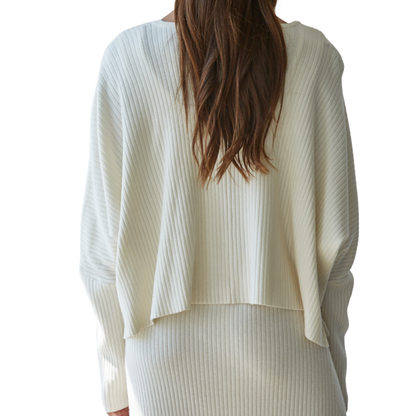 LONG SLEEVE RIBBED SWEATER CREAM