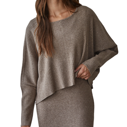 LONG SLEEVE RIBBED SWEATER MOCHA