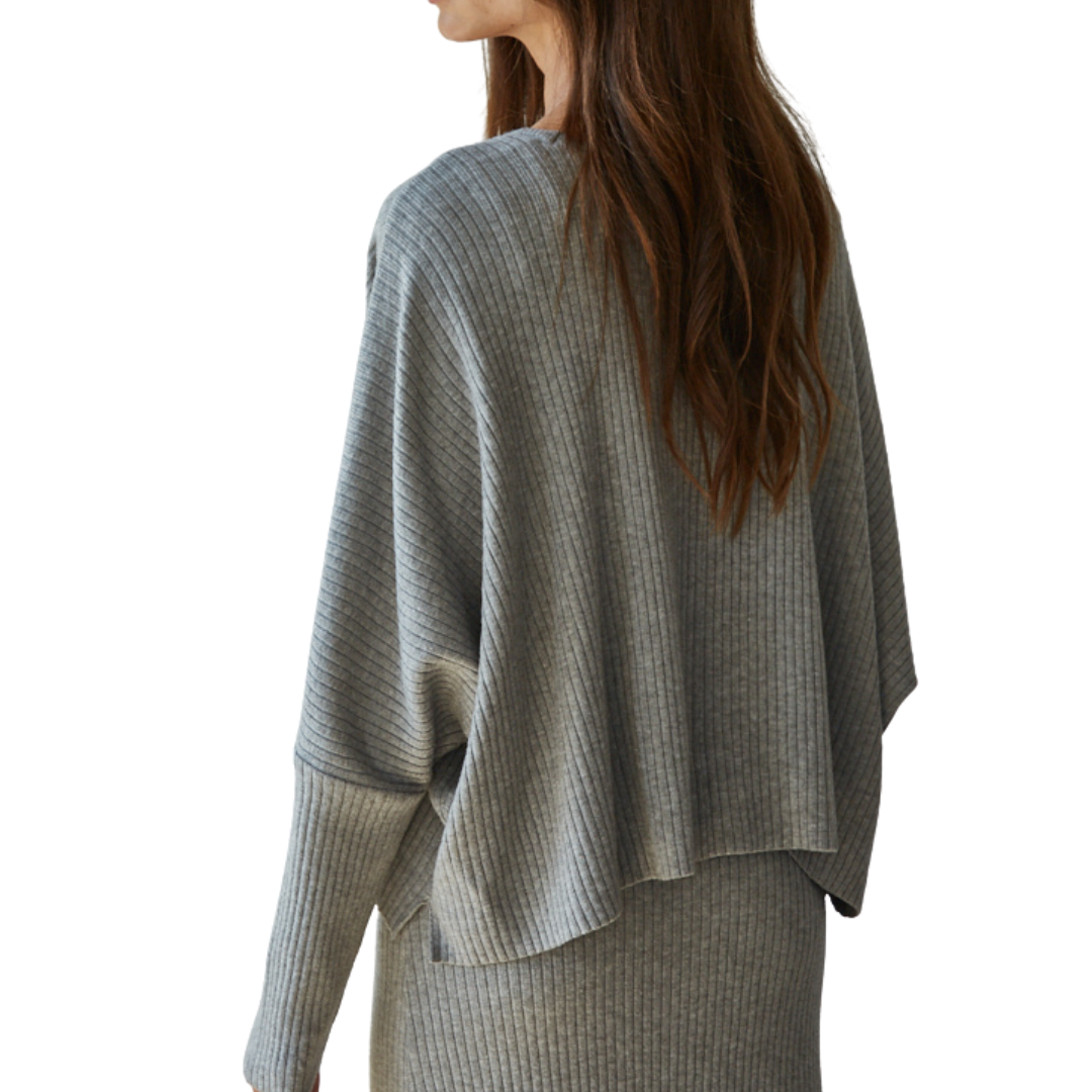 LONG SLEEVE RIBBED SWEATER HEATHER GREY