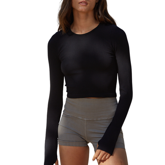 LONG SLEEVE RIBBED TOP BLACK